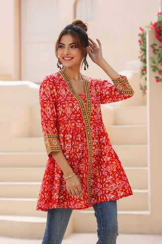 Women Floral Cotton Longline Top