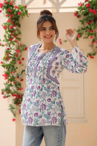 Women Floral Purple Casual Top