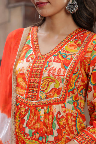 Women Printed A-Line Cotton Ethnic Set