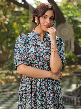 Women Printed Ethnic Cotton Midi Dress