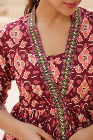Women Printed V Neck Cotton Top