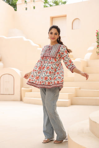 Women Pure Cotton Floral A-Line Top
