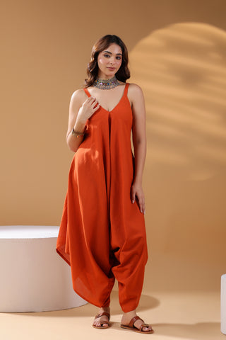Women Rust Strap Jumpsuit