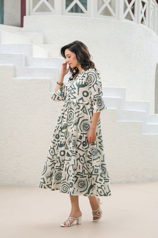 Women Tiered Fit & Flare Midi Dress