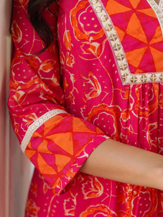 Women V-neck cotton kurta set