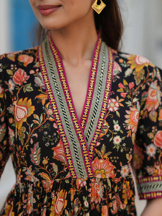 Women V-neck printed dress