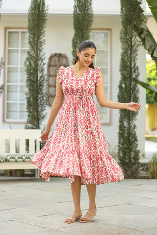 Women V-neck printed ethnic outfit