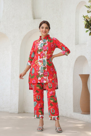 Women Wine Color Cotton Ethnic Kurti
