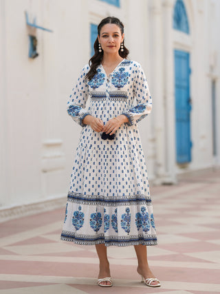 Women blue printed midi dress