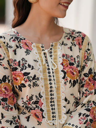Women casual cotton kurta floral