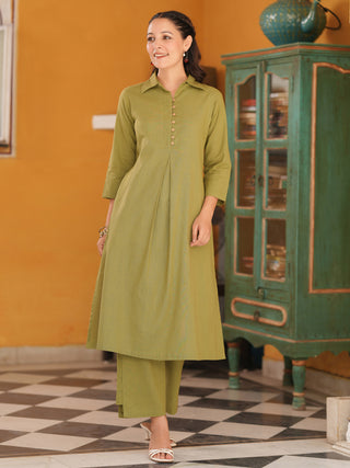 Women cotton A-line kurta with pants set