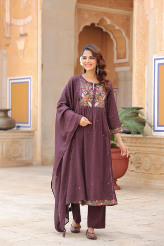 Women cotton kurta trouser dupatta set