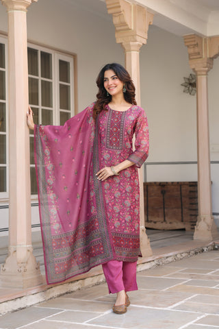 Women ethnic motifs Chanderi cotton kurta set