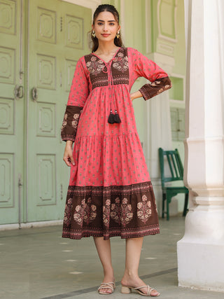 Women ethnic motifs cotton midi dress
