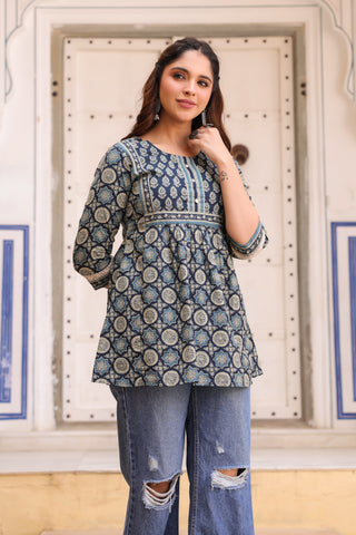 Women ethnic motifs cotton peplum top