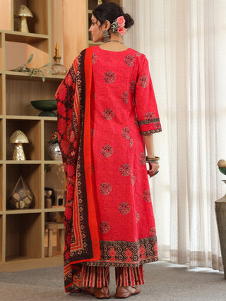 Women ethnic red cotton kurta set