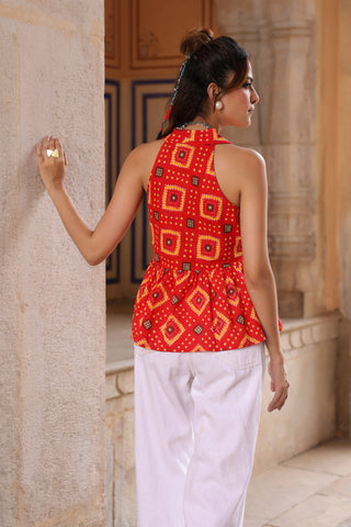 Women ethnic red sleeveless top