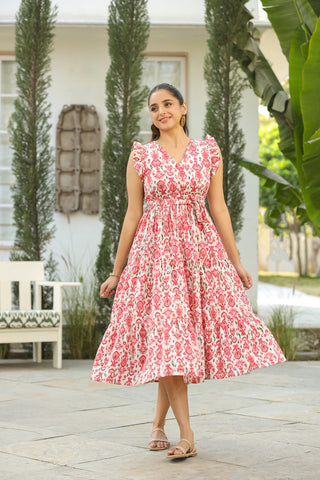Women festive printed V-neck dress
