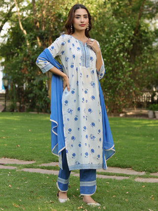 Women floral print cotton kurta set