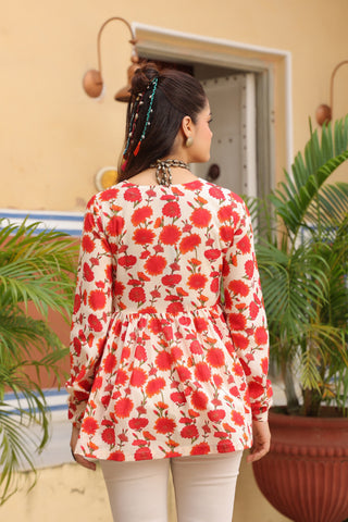 Women floral print orange top