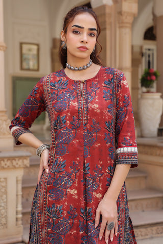 Women floral threadwork kurta