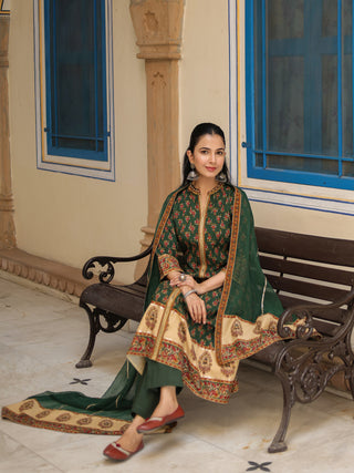 Women green printed Anarkali suit set
