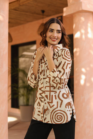 Women long sleeve printed cotton top