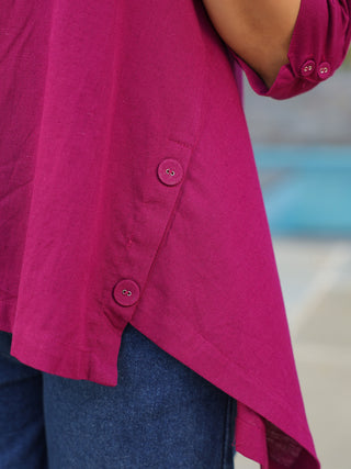 Women magenta button shirt