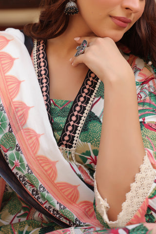 Women printed cotton Anarkali suit set