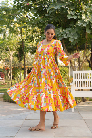 Women printed ethnic dress with square neck