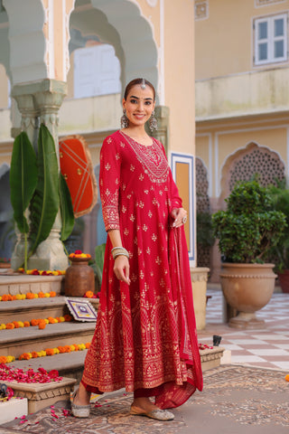 Women printed kurta trouser dupatta set