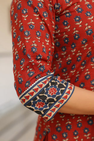 Women's ethnic printed pure cotton kurta set with Gotta Patti embellishments