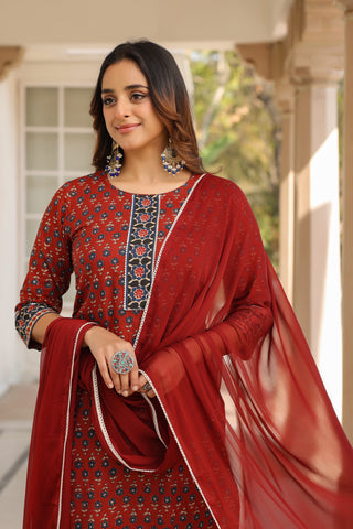 Women's printed cotton kurta set with Gotta Patti work and matching dupatta
