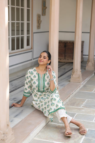 Women's printed green kurta