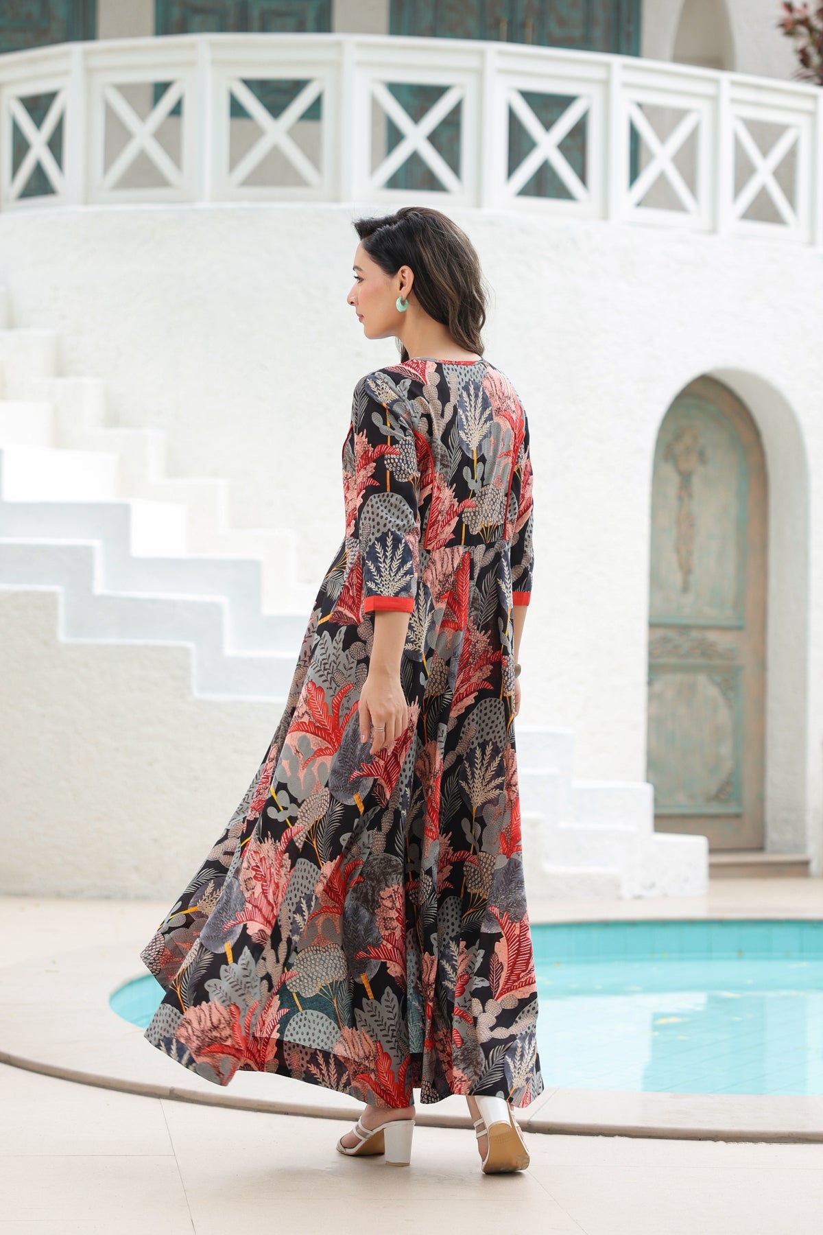 Tropical Printed Pure Cotton Maxi Ethnic Dresses Rain & Rainbow Tropical Printed Pure Cotton Maxi Ethnic Dresses Rain & Rainbow