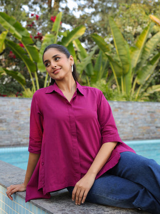 Women solid magenta shirt