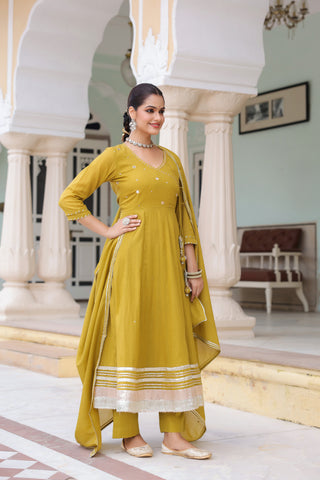 Yellow floral kurta set with dupatta