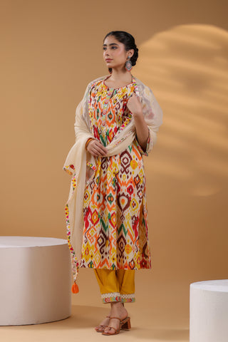 Yellow printed ethnic wear set