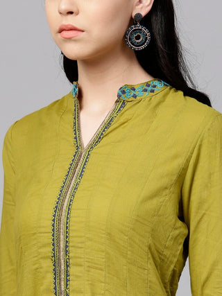 Women Olive Green Coloured Kurta with Churidar & Dupatta