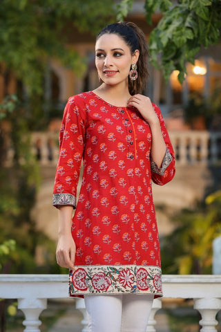 Straight Red Kurti in Pure Cotton for Women