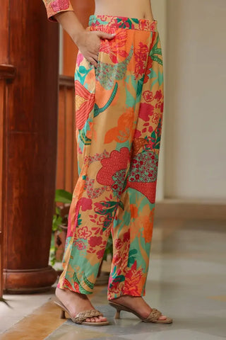 Women Multi Floral Printed Muslin Rayon Tunic With Trouser