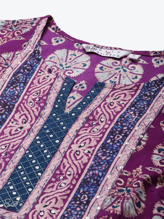 Women Purple & White Pure Cotton Printed Kurta