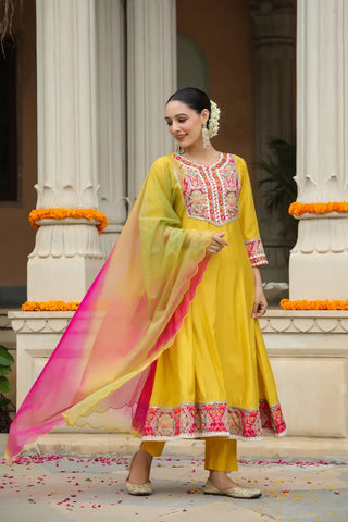 Stunning Mustard Anarkali Suit Set