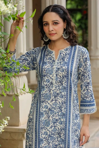 Women Blue Floral Printed A-line Kurta