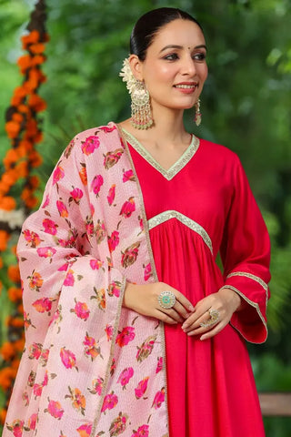 Women Fuchsia Zari Work Empire Suit Set