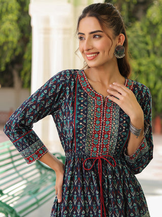 blue ethnic cotton dress