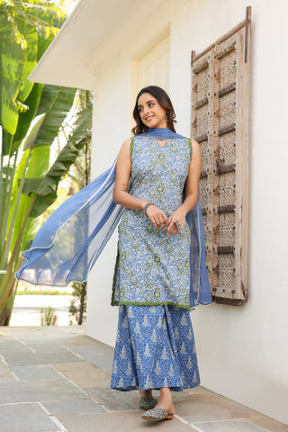 blue ethnic cotton kurta sets