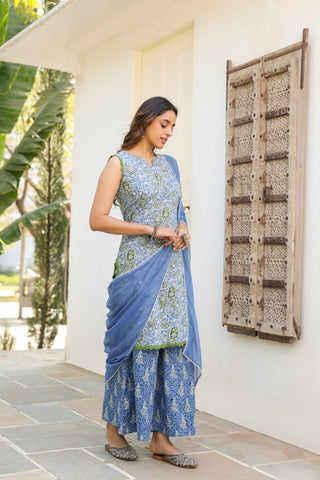 blue festive cotton kurta sets