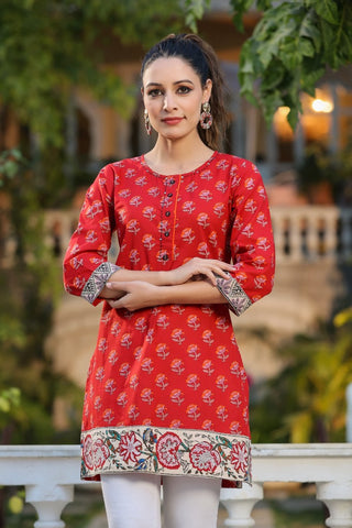 Straight Red Kurti in Pure Cotton for Women