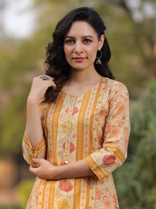 Women Yellow Ethnic Motifs Printed Straight Kurta